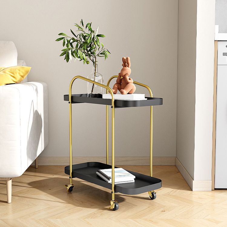 25.2" Tall Rectangle Tray Top Side Table Iron Sled Base End Table with Shelf