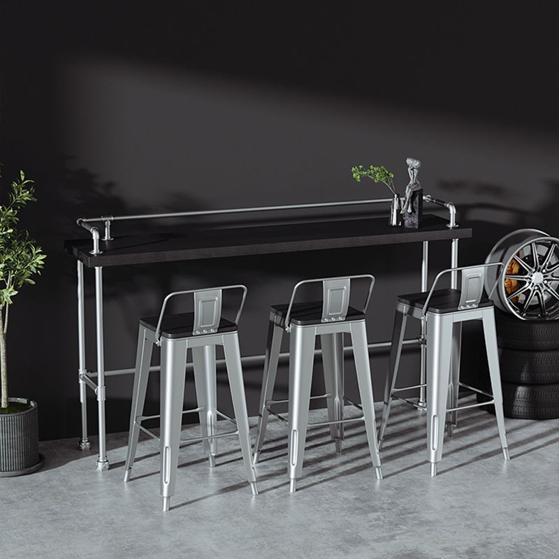 Industrial Black Wood Bar Table with Rectangle Table Top Silver Trestle Table - 42" H Clearhalo 'Bar Furniture' 'Bar Tables' 'bar_tables' 'furn' 'furn_bar_tables' 'Furniture' 'furniture_bar_tables' 'Kitchen & Dining Furniture' 1200x1200_be8683ec-e6b3-4e96-8284-8b9c1814b8ec