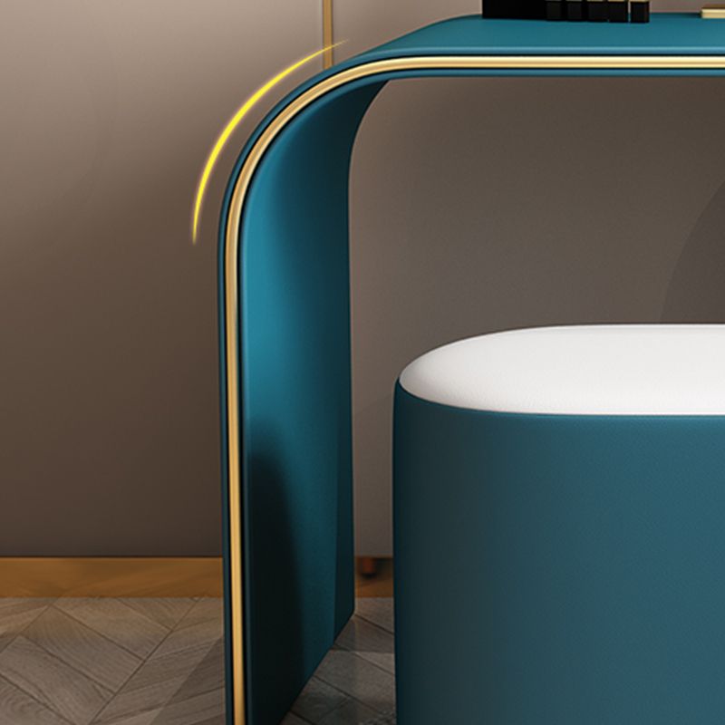 Tavolo da toeletta da trucco in pelle autentica con specchio e set di sgabelli