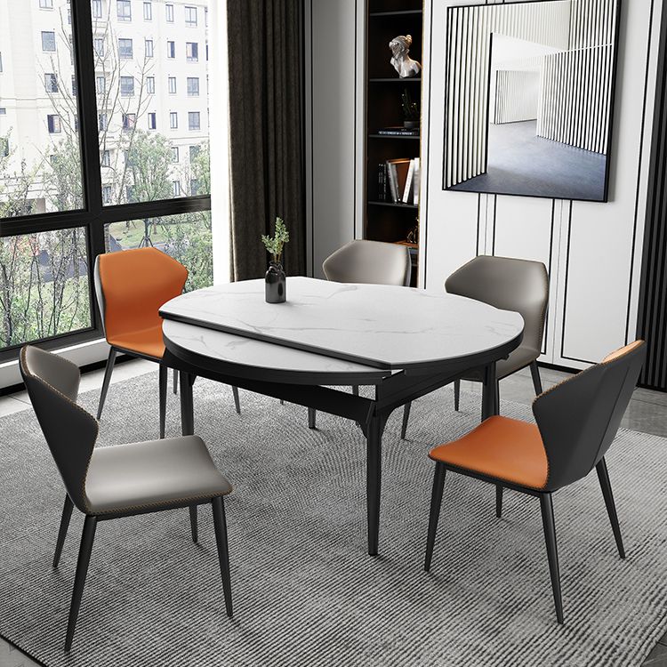 Modern 1/4/5/6/7/9 Pieces White Dining Table Set with Sintered Stone Top Round Dinette Set Clearhalo 'Dining Room Sets' 'Dining Tables & Seating' 'dining_room_set' 'furn' 'furn_dining_room_set' 'Furniture' 'furniture_dining_room_set' 'Kitchen & Dining Furniture' 1200x1200_be8918c2-5ece-49e9-8a4f-0010c856b39b