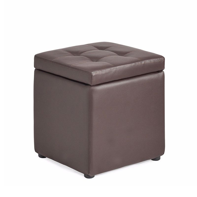 Tufted Pouf PU Leather Solid Square Water Resistant Cube Ottoman with Storage
