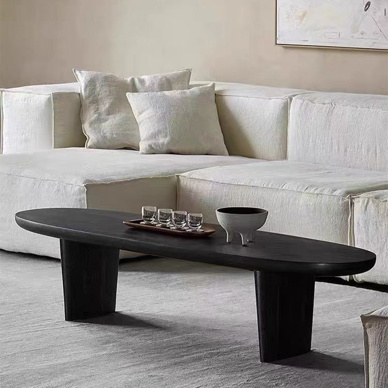 Modern 2 Legs Oval Cocktail Table Wooden Coffee Table in Black Clearhalo 'Coffee & Accent Tables' 'Coffee Tables' 'coffee_tables' 'furn' 'furn_coffee_tables' 'Furniture' 'Living Room Furniture' 1200x1200_be8a5f66-ddd1-401f-88e8-134ec8f67005