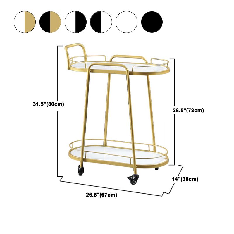 Modern 26.38"W Rolling Prep Table Oval Metal Prep Table for Home Use