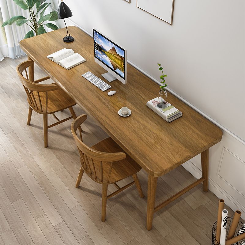 Modern Rectangular Writing Desk Solid Wood Office Desk with H-Shape Base