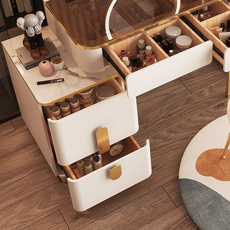 Tavolo da toeletta in legno per trucco top in vetro con cassetti di stoccaggio