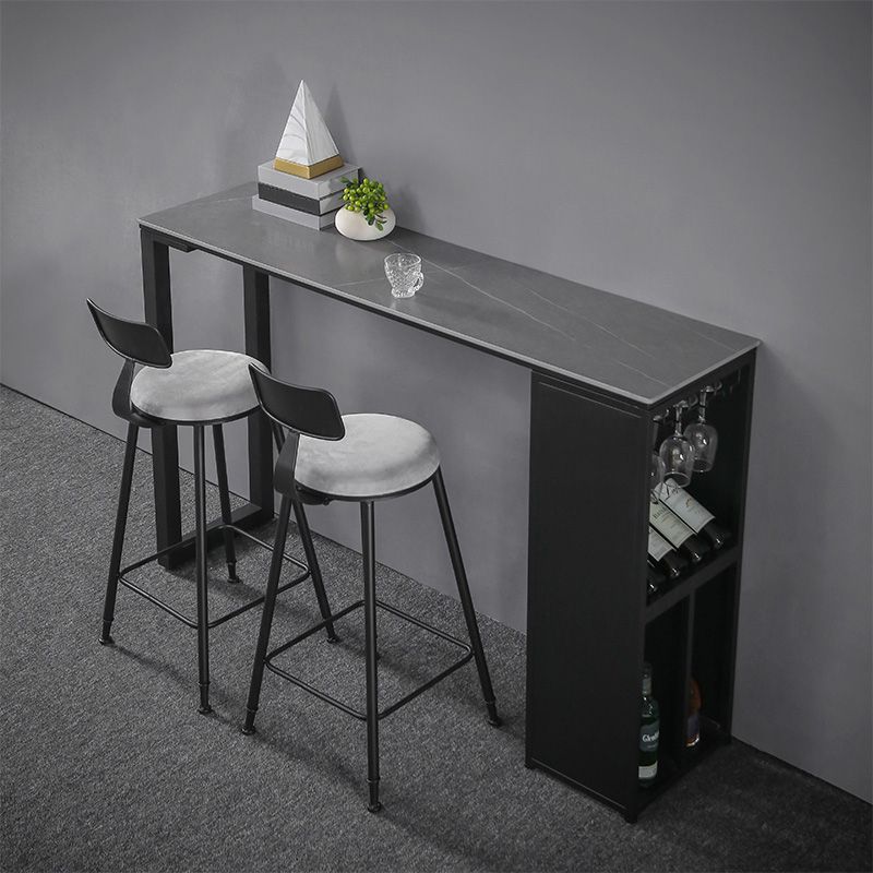 Marble Table with Rectangle Table Top Black Double Pedestal Table- 41.3" H Clearhalo 'Bar Furniture' 'Bar Tables' 'bar_tables' 'furn' 'furn_bar_tables' 'Furniture' 'furniture_bar_tables' 'Kitchen & Dining Furniture' 'kitchen&dining_furn' 'kitchen' 1200x1200_be944224-79f8-456b-8375-9fb225b7a4ab