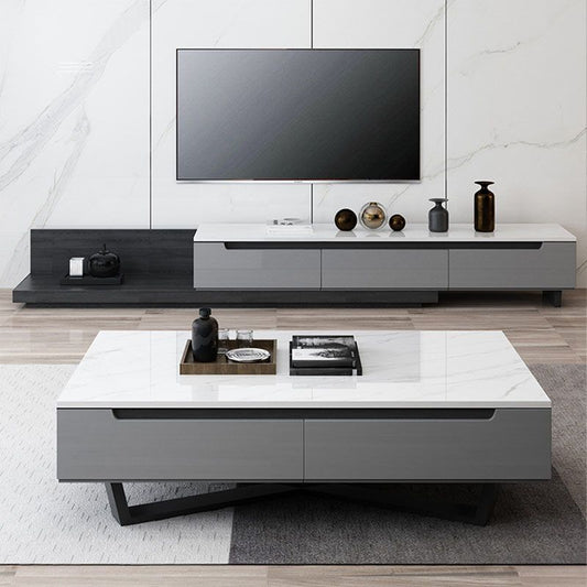 Console TV grigia in stile TV in stile contemporaneo con cassetti per soggiorno