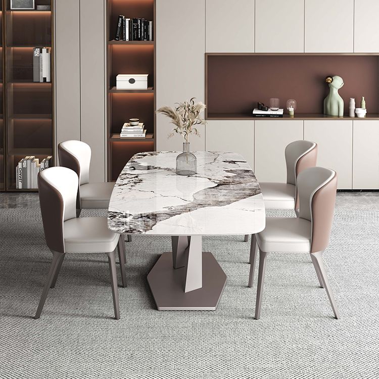 Rectangle White Tone Dining Table Sintered Stone Table Luxury with Pedestal Clearhalo ' dining_table' 'Dining Tables & Seating' 'Dining Tables' 'furn' 'furn_dining_table' 'Furniture' 'furniture_dining_table' 'Kitchen & Dining Furniture' 'kitchen&dining_furn' 'kitchen' 'kitchen_dining_table' 1200x1200_be9a2b91-42b5-4bbd-9f65-6dbccea145fb