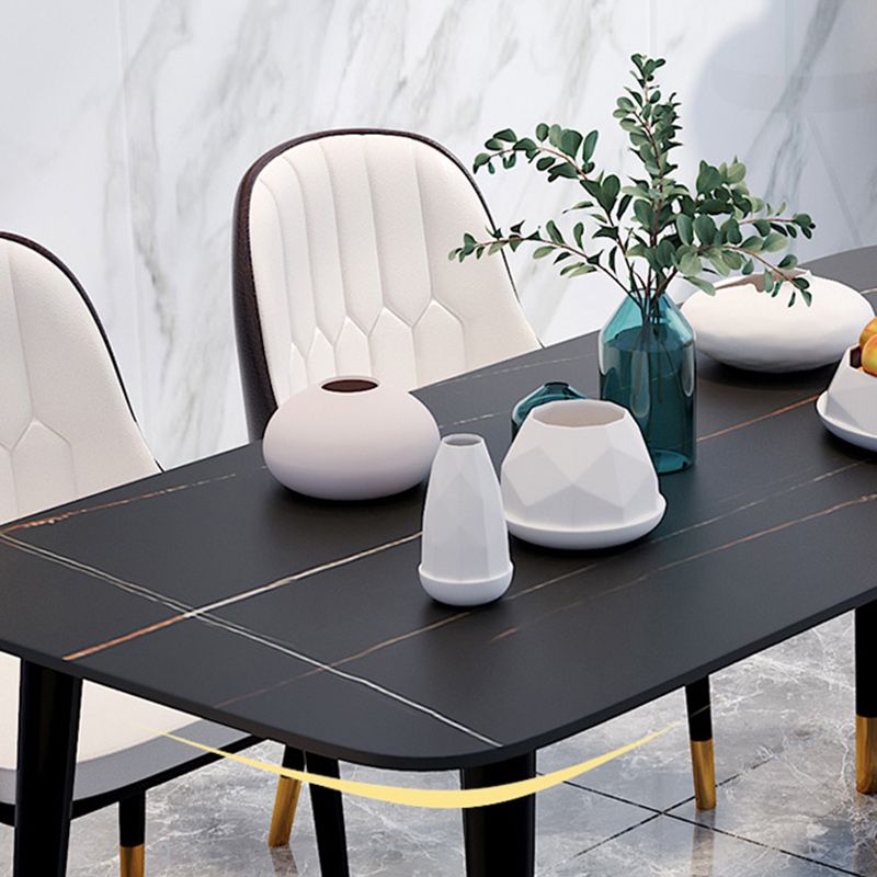 Rectangle Black Base Dining Table Modern Stone 4 Iron Legs Table Clearhalo 'Dining Tables & Seating' 'Dining Tables' 'dining_table' 'furn' 'furn_dining_table' 'Furniture' 'Kitchen & Dining Furniture' 1200x1200_be9ac702-091c-4b53-8a03-94723e2dfda4