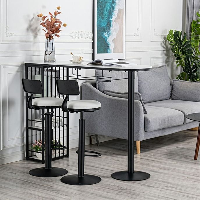 Glam Gold Iron Bistro Table White Stone Top Indoor Bar Dining Table with Shelf Clearhalo 'Bar Furniture' 'Bar Tables' 'bar_tables' 'furn' 'furn_bar_tables' 'Furniture' 'furniture_bar_tables' 'Kitchen & Dining Furniture' 1200x1200_be9ceaf8-7d89-452b-b4f2-585344afe358