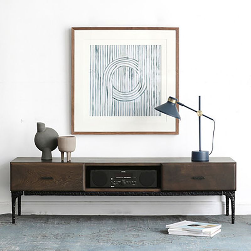 15.75 "W TV Style Industrial Style Brown Wood TV Console avec tiroir