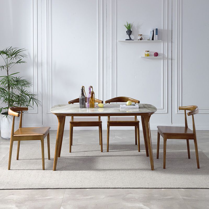 Mid-Century Modern Rectangle Table Sintered Stone Table with 4 Legs Wood Base Clearhalo ' dining_table' 'Dining Tables & Seating' 'Dining Tables' 'furn' 'furn_dining_table' 'Furniture' 'furniture_dining_table' 'Kitchen & Dining Furniture' 'kitchen&dining_furn' 'kitchen' 'kitchen_dining_table' 1200x1200_be9e9be1-8d9b-4611-890e-97971c1e6f33