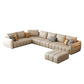 Contemporary Square Arm Loose Back Sofa and Chaise Beige Faux Leather U Sofa
