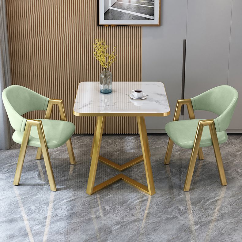 Glam Stone Square White Dining Table Metal Base for Dining Room Clearhalo 'Dining Tables & Seating' 'Dining Tables' 'dining_table' 'furn' 'furn_dining_table' 'Furniture' 'Kitchen & Dining Furniture' 1200x1200_bea6798b-b1cd-4523-9e54-acc6ac24a2d9