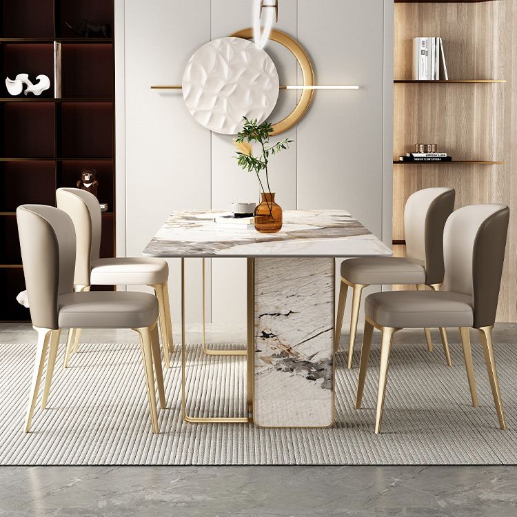 Juego de comedor con tapa de piedra sinterizada de lujo, juego de mesa de comedor rectangular de 1/3/4/5/6 piezas