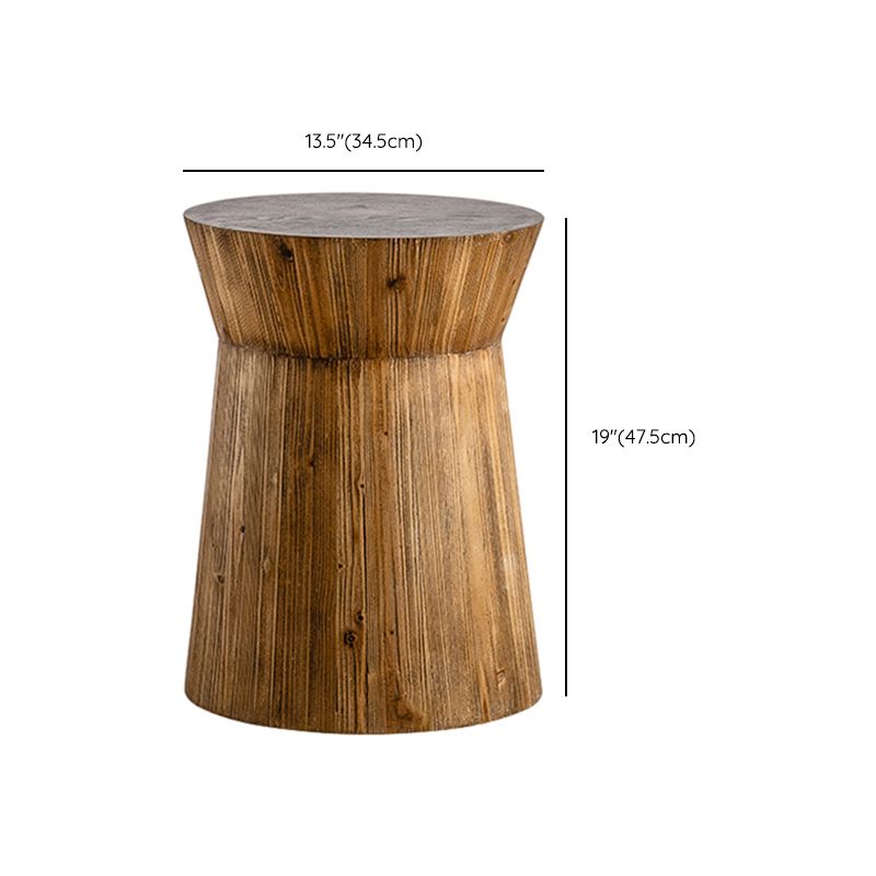 Rustic Drum Side Table Solid Wood Round End Table in Distressed Finish