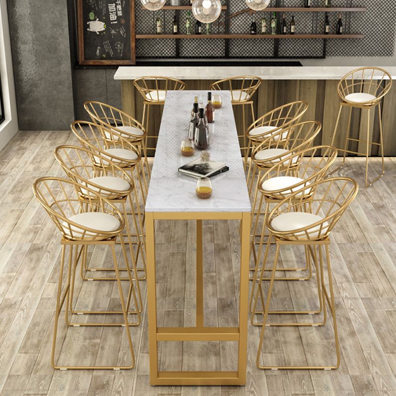 Glam Bar Height Table White Faux Marble Top Bistro Bar Table with Trestle Base Clearhalo 'Bar Furniture' 'Bar Tables' 'bar_tables' 'furn' 'furn_bar_tables' 'Furniture' 'Kitchen & Dining Furniture' 1200x1200_beadf4b2-fe2c-4a8f-93cb-f48e15298daf