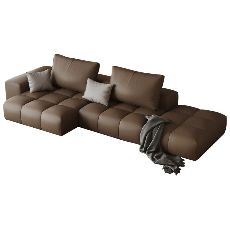 Dark Brown Faux Leather Sectional Stain-Resistant One Arm Sectional for Living Room Clearhalo 'furn' 'furn_sectionals' 'Furniture' 'Living Room Furniture' 'Sectionals' 1200x1200_beb295c6-7e5f-46a1-9755-4080ab32d460