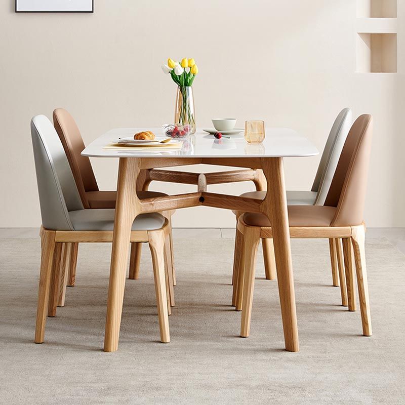 Modern White Stone Top Dinner Table Rectangle Natural Finish Legs Dinette Table Clearhalo 'Dining Tables & Seating' 'Dining Tables' 'dining_table' 'furn' 'furn_dining_table' 'Furniture' 'Kitchen & Dining Furniture' 1200x1200_beb95d04-f82c-4ab4-8c35-fcfd6237d68e