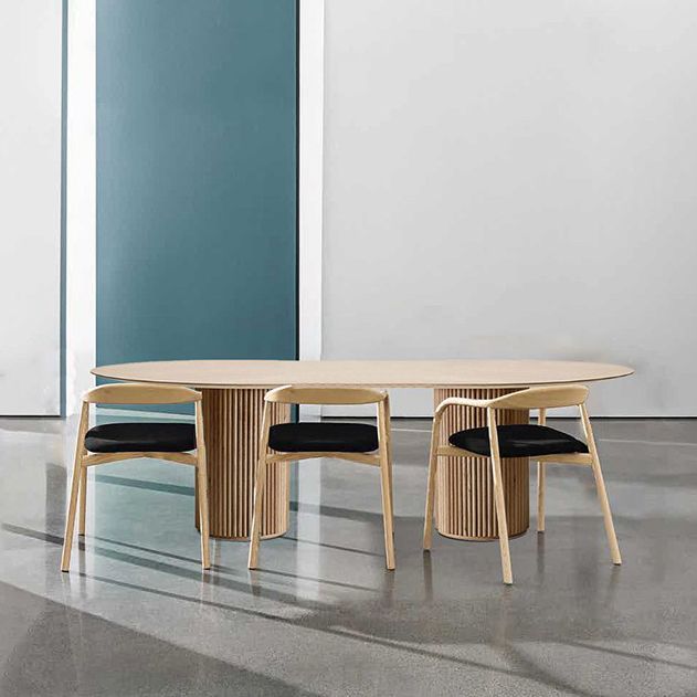 Oval Double Pedestal Modern Dining Table Brown Tone Fixed Table with Solid Wood Clearhalo ' dining_table' 'Dining Tables & Seating' 'Dining Tables' 'furn' 'furn_dining_table' 'Furniture' 'furniture_dining_table' 'Kitchen & Dining Furniture' 'kitchen&dining_furn' 'kitchen' 'kitchen_dining_table' 1200x1200_bebbdc9a-26d8-4612-a03a-06c4b5bf9f3c