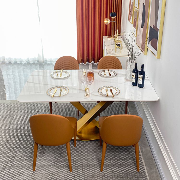 Contemporary Dining Set Metal Frame Rectangle White Slate Dining Table Set for Home Clearhalo 'Dining Room Sets' 'Dining Tables & Seating' 'dining_room_set' 'furn' 'furn_dining_room_set' 'Furniture' 'furniture_dining_room_set' 'Kitchen & Dining Furniture' 'kitchen&dining_furn' 'kitchen' 1200x1200_bec10fea-cfff-46d2-b7c3-6ffe9b7049b6