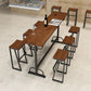 Pine Wood Bar Table Rectangle Industrial Bar Dining Table with Trestle Base in Black Clearhalo 'Bar Furniture' 'Bar Tables' 'bar_tables' 'furn' 'furn_bar_tables' 'Furniture' 'furniture_bar_tables' 'Kitchen & Dining Furniture' 1200x1200_bec16b71-a9c0-4ba3-aa75-3c8aefc8dea3