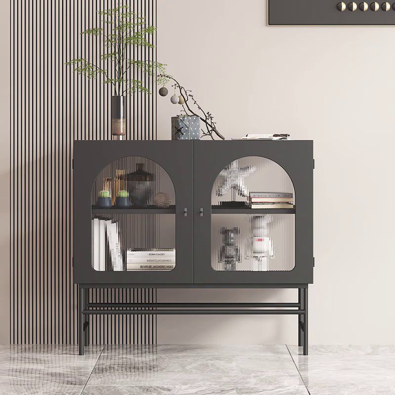 Kitchen Sideboard with Glass Doors Glam Dining Server with Metal Frame Clearhalo 'buffet_sideboard' 'Buffets & Sideboards' 'furn' 'furn_buffet_sideboard' 'Furniture' 'Kitchen & Dining Furniture' 1200x1200_bec3c185-e347-4f5d-a2c4-cf0449a1440c