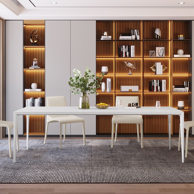 Modern Sintered Stone Standard Dining Set with Rectangle Table White Dining Set with 4 Legs Base Clearhalo 'Dining Room Sets' 'Dining Tables & Seating' 'dining_room_set' 'Furniture' 'furniture_dining_room_set' 'Kitchen & Dining Furniture' 'kitchen&dining_furn' 'kitchen' 1200x1200_bec91dbd-51d1-4dcc-9f07-5f22a2c2e86e