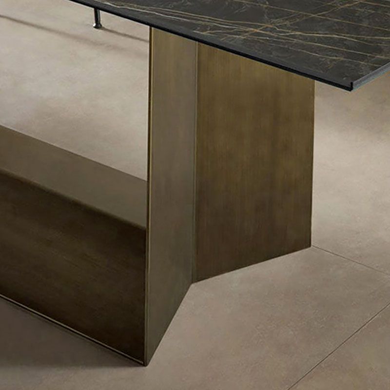 Rectangle Stone and Metal Dining table Modern Trestle Base Dining Table Clearhalo ' dining_table' 'Dining Tables & Seating' 'Dining Tables' 'furn' 'furn_dining_table' 'Furniture' 'furniture_dining_table' 'Kitchen & Dining Furniture' 'kitchen&dining_furn' 'kitchen' 'kitchen_dining_table' 1200x1200_becab798-684f-4db3-8594-0a10964e4337
