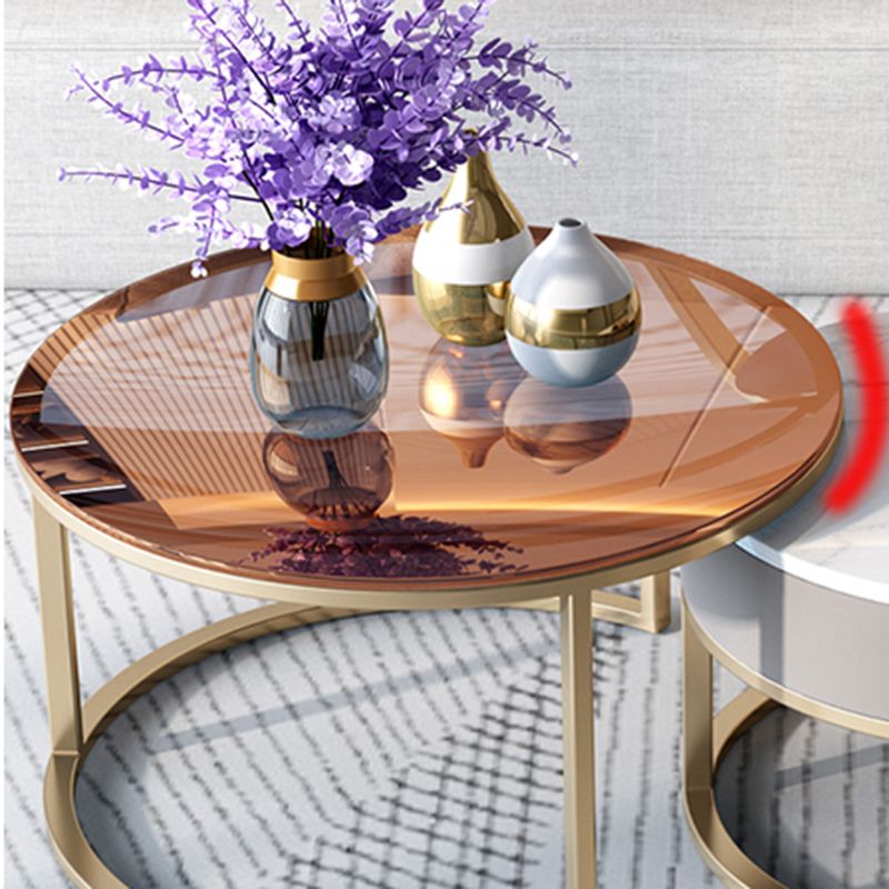 No Distressing Round Coffee Table Frame Nesting Coffee Table Set with Drawer Clearhalo 'Coffee & Accent Tables' 'Coffee Tables' 'coffee_tables' 'furn' 'furn_coffee_tables' 'Furniture' 'Living Room Furniture' 1200x1200_bed02d5c-a6e9-4b0b-8034-abbcd36efc58