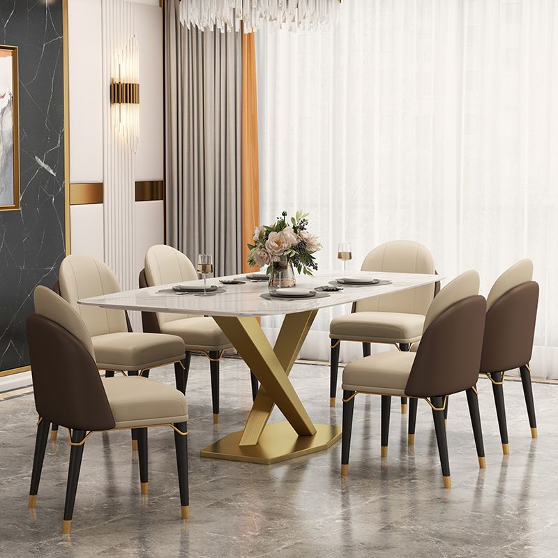 Glam Rectangle 1/4/5/6/7 Pieces Dinette Set Indoor White and Gold Dining Set Clearhalo 'Dining Room Sets' 'Dining Tables & Seating' 'dining_room_set' 'furn' 'furn_dining_room_set' 'Furniture' 'Kitchen & Dining Furniture' 1200x1200_bed16db0-9ccf-4a29-8e85-9d2db04043d2