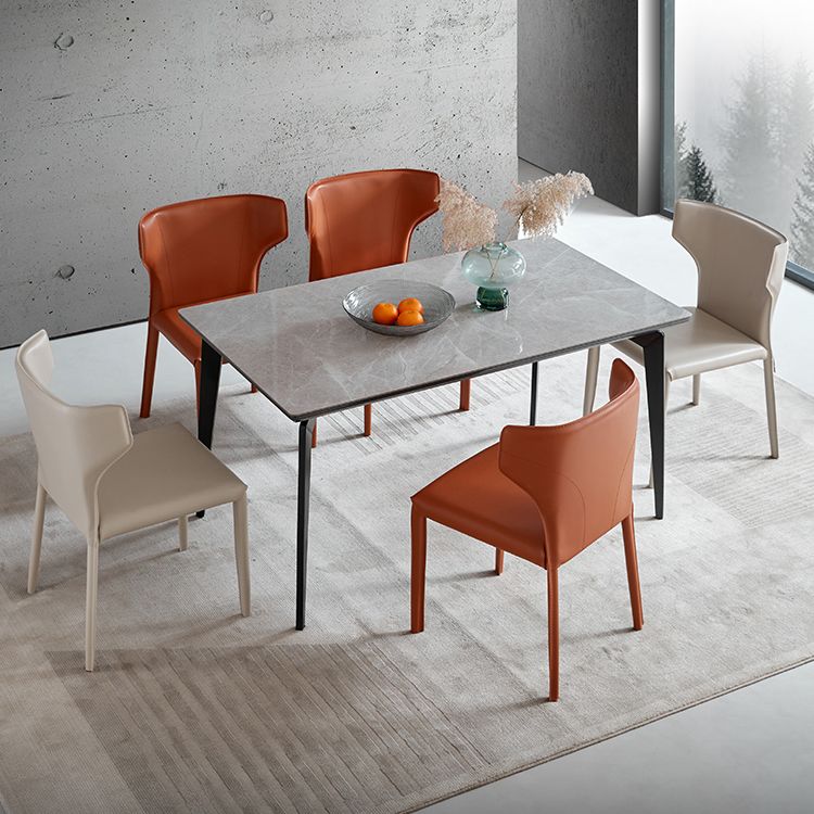 Contemporary Leather Dining Chair Wingback Side Chair in Matte Finish for Kitchen