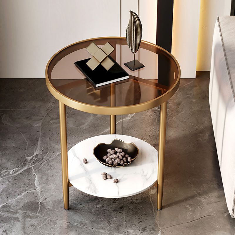 19.69" W x 19.69" D x 22.83" H Side End Table Glass Round Side Table with Shelf