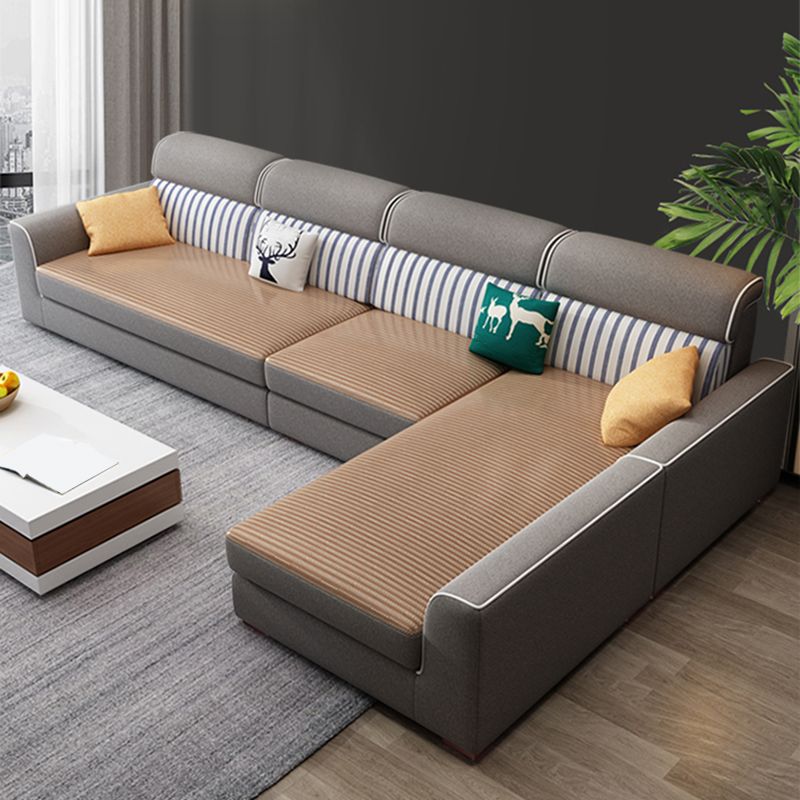 Sofá de tela de 4 plazas y chaise Sectional de brazo cuadrado contemporáneo