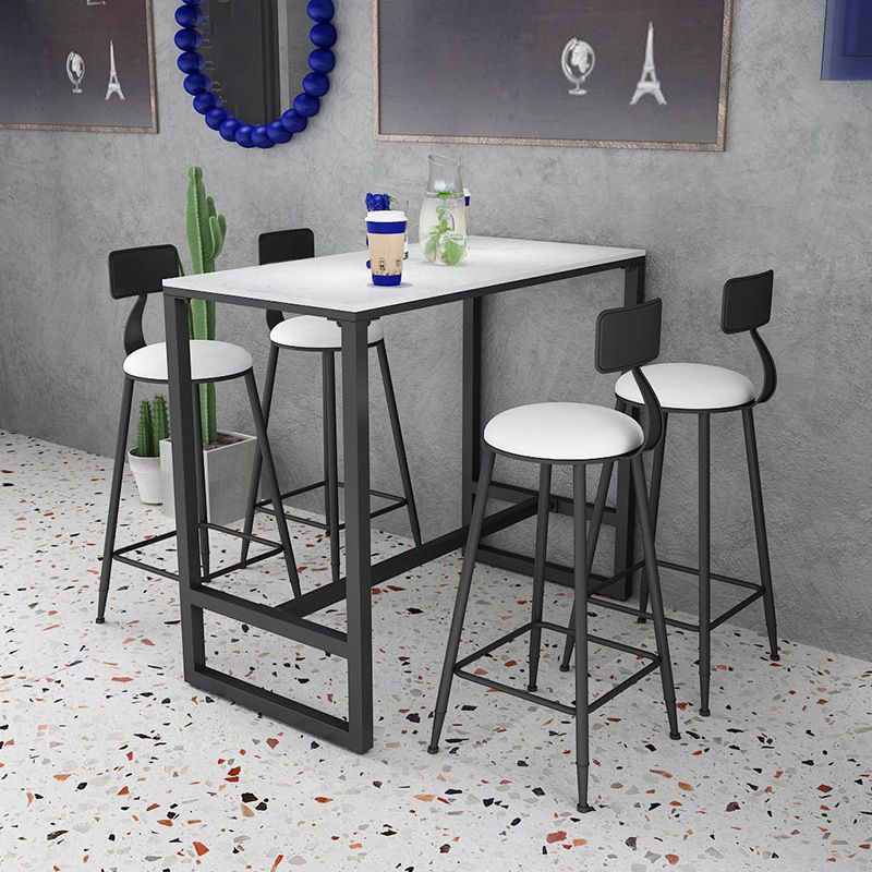Glam White Faux Marble Bistro Table Indoor Iron Trestle Pedestal Bar Dining Table Clearhalo 'Bar Furniture' 'Bar Tables' 'bar_tables' 'furn' 'furn_bar_tables' 'Furniture' 'furniture_bar_tables' 'Kitchen & Dining Furniture' 'kitchen&dining_furn' 'kitchen' 1200x1200_bedec49a-cb13-4d85-8316-ba828aba51c2