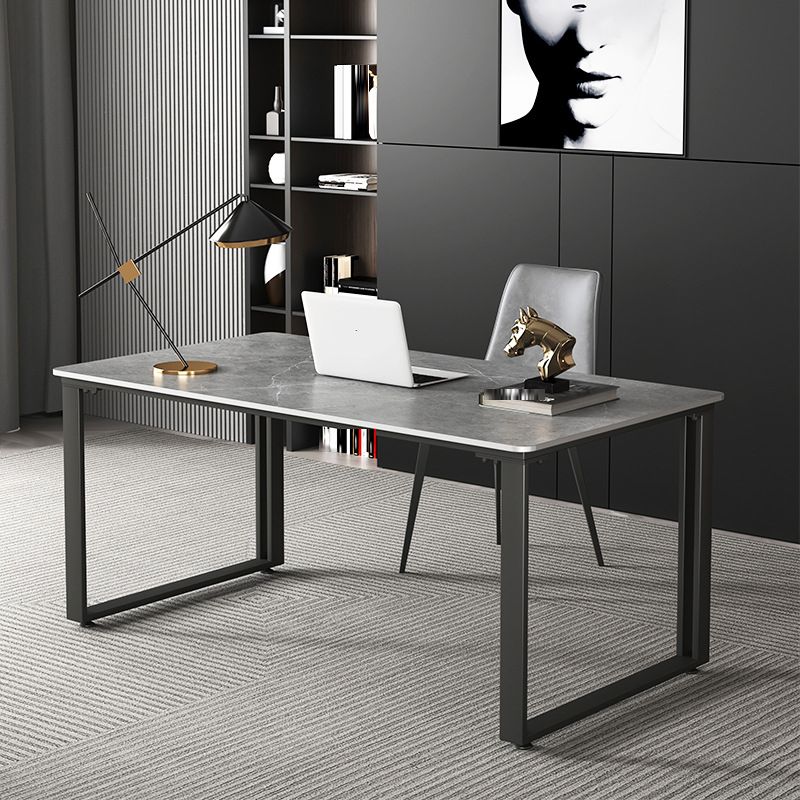 Pewter Rectangular Office Desk Stone and Metal Writing Desk Sled Clearhalo 'furn' 'furn_office_desk' 'Furniture' 'Office Desks' 'Office Furniture' 'office_desk' 1200x1200_bedefcd5-2c04-4633-a1c6-86afd4bfdb53