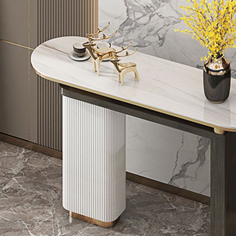 Oval Shape Contemporary Console Table Stone Console Sofa Table in Black and White