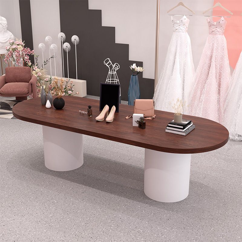 Conferenza per ufficio a forma di ovale Tavolo da scrittura in legno in bianco e marrone