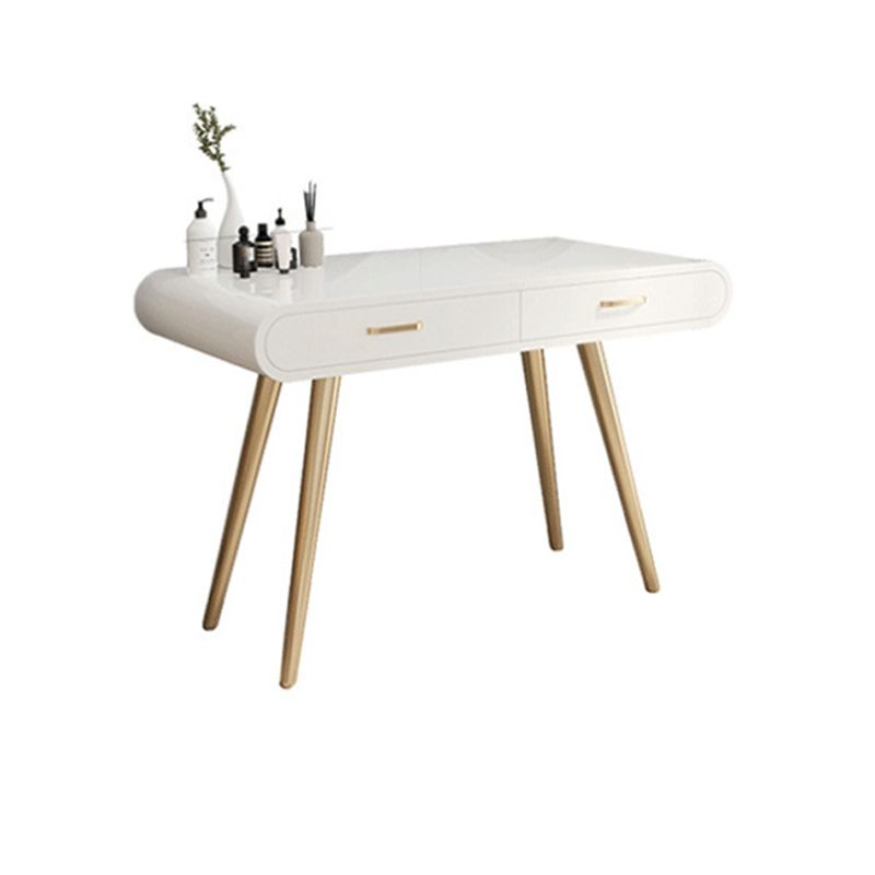 White Wood Makeup Vanity with 2 Drawers Mirrored Dressing Table Stool Set