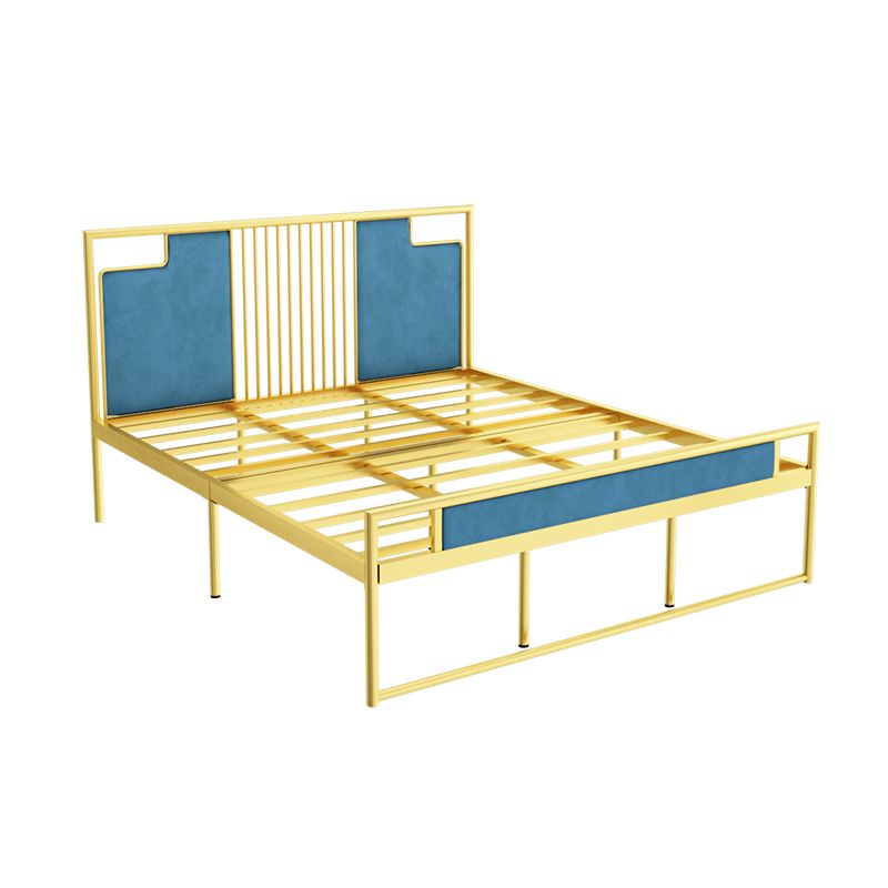 Glam Rectangular Headboard Bed with Golden Metal Legs Standard Bed