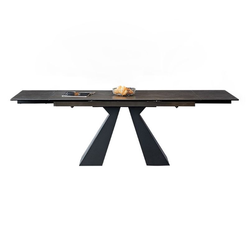 Rectangle Traditional Luxury Dining Table Grey Sintered Stone Table with Double Pedestal Clearhalo ' dining_table' 'Dining Tables & Seating' 'Dining Tables' 'furn' 'furn_dining_table' 'Furniture' 'furniture_dining_table' 'Kitchen & Dining Furniture' 'kitchen&dining_furn' 'kitchen' 'kitchen_dining_table' 1200x1200_bee6566e-fbd1-4098-9cc2-a680bc1b90a1