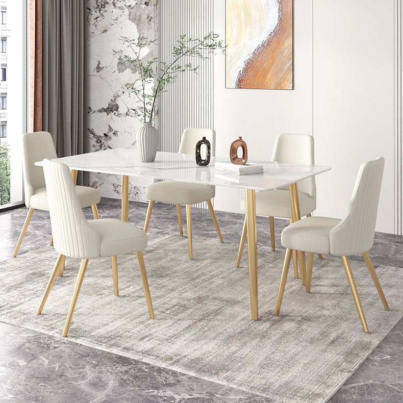 Glam Iron Dinette Set 1/2/3/5/7 Pieces Rectangle Dining Table Set with Sintered Stone Top