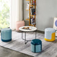 Modern Cylinder Shape Pouf Chair Contrast Color PU Leather Water Resistant Boucle Pouf