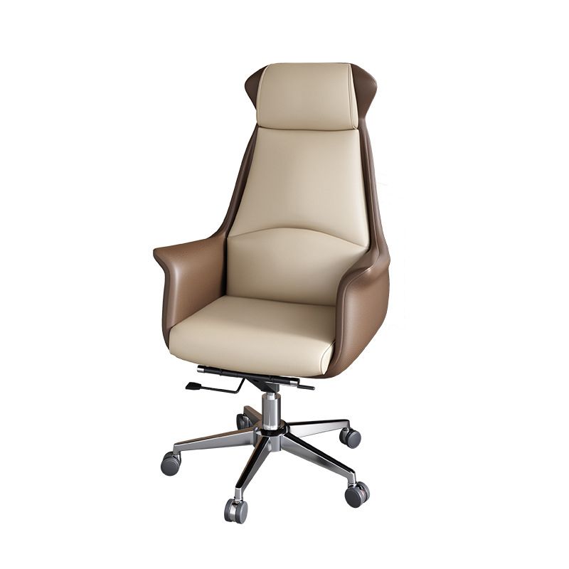 Sedia moderna con braccioli inclusi e rotelle, sedia da scrivania in pelle con schienale alto, colore nero/marrone