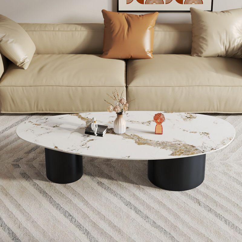 Glam Sled Coffee Table Oval Coffee or End Table in Beige and Black Clearhalo 'Coffee & Accent Tables' 'Coffee Tables' 'coffee_tables' 'furn' 'furn_coffee_tables' 'Furniture' 'Living Room Furniture' 1200x1200_bef01011-3904-4af6-8521-8c97e2e83959