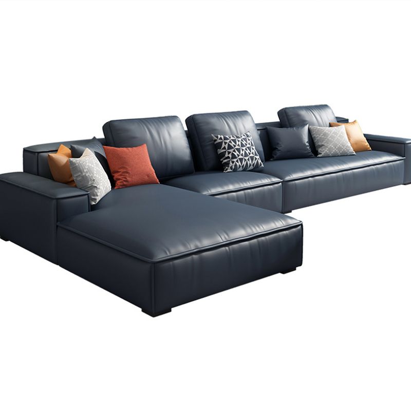 Contemporary Stationary Faux Leather Living Room Recessed Arm Sofa Chaise