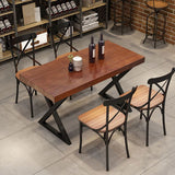 Retro Industrial Style Rectangular Solid Wood Dining Table for Coffee House and Milk Tea