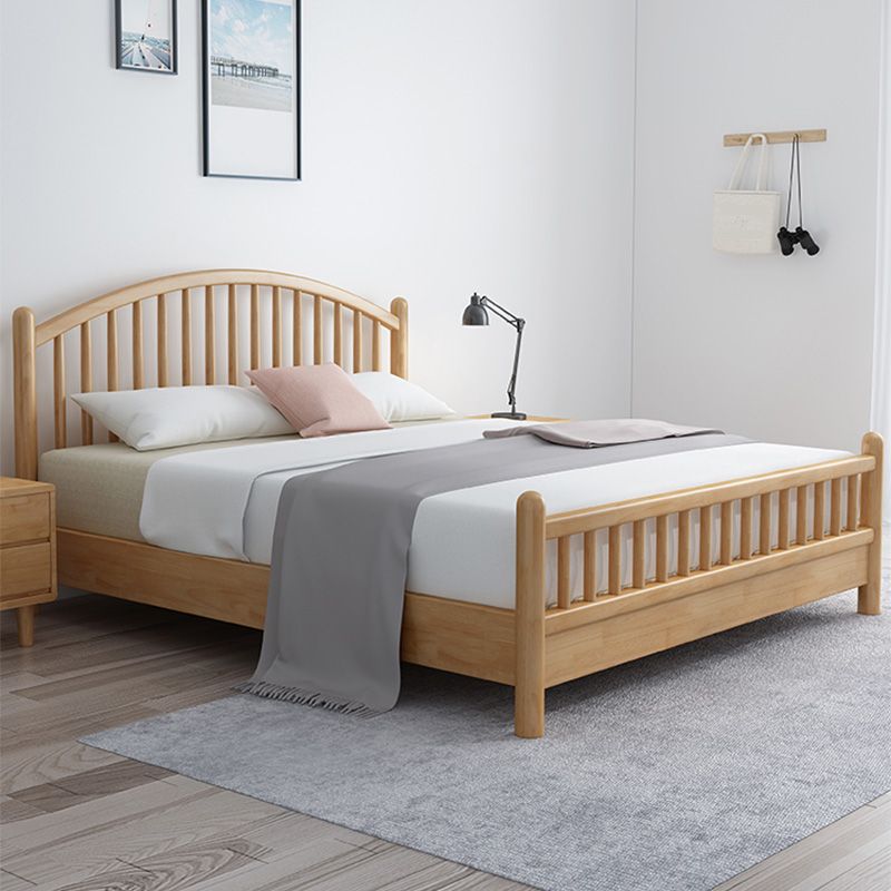 Scandinavian Natural Rubberwood Bed with Arched Slat Headboard Clearhalo 'Bedroom Furniture' 'Beds' 'furn' 'furn_beds' 'Furniture' 1200x1200_bef30b40-4f37-4401-ac99-d1c15509c672