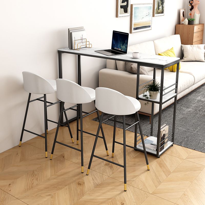 Industrial Rectangle Stone Pub Bar Table Indoor Black Iron Bar Dining Table with Shelf Clearhalo 'Bar Furniture' 'Bar Tables' 'bar_tables' 'furn' 'furn_bar_tables' 'Furniture' 'furniture_bar_tables' 'Kitchen & Dining Furniture' 1200x1200_bef3ff6c-30af-43d8-9656-cb8cf326e177
