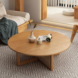 Scandinavian Light Wood Round Coffee Table with Cross Base in Pine Wood Clearhalo 'Coffee & Accent Tables' 'Coffee Tables' 'coffee_tables' 'furn' 'furn_coffee_tables' 'Furniture' 'Living Room Furniture' 1200x1200_bef42bd3-fc7b-4553-847b-cfac660f5038